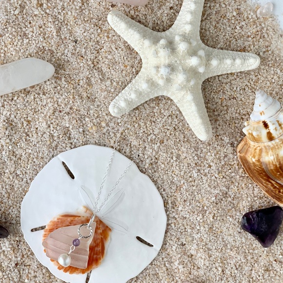 MAUI Beach Glass & Pearl Amethyst Necklace - Picture 3 of 6